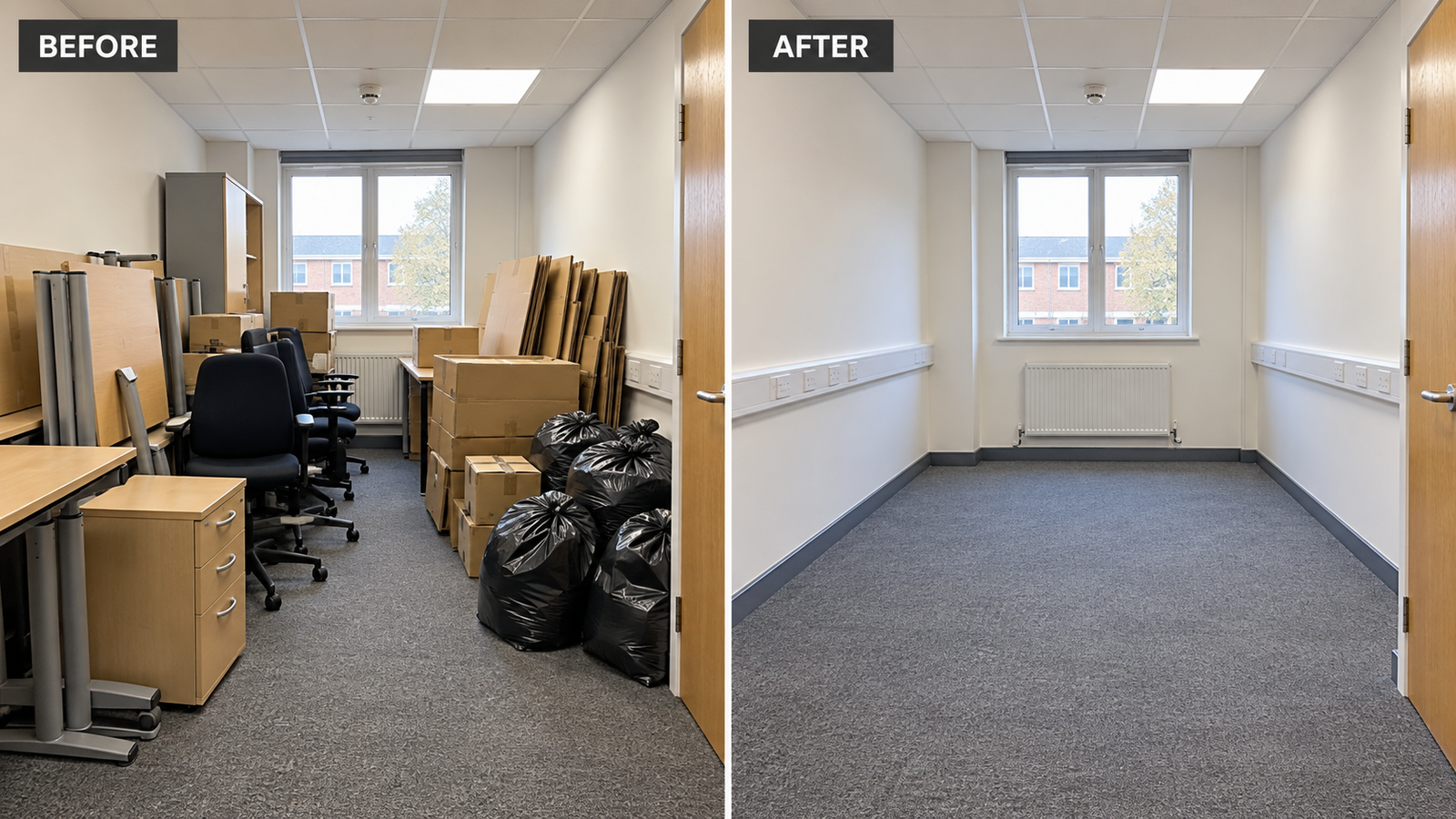 Before and after office waste collection in Hayes and Southall